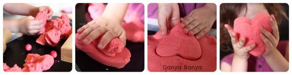 Playing and creating hearts with Play Dough