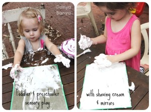 Toddler and preschooler sensory play with shaving cream and mirrors ...