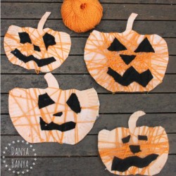 Yarn-Wrapped Paper Plate Jack-o-Lantern kids craft for Halloween