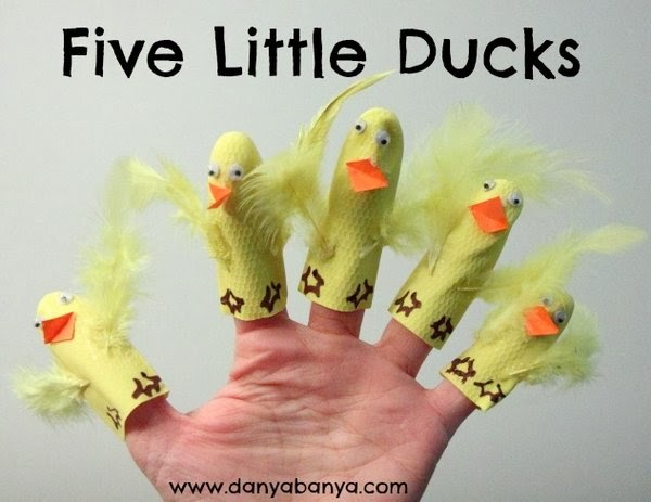 DIY Five Little Duck finger puppets for nursery rhyme play