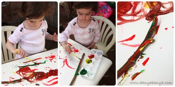 Toddler art idea: Painting on sticks