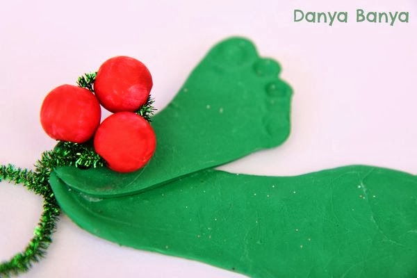 Clay footprint mistletoe & bead holly Christmas decorations