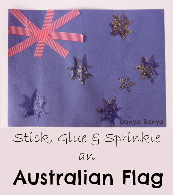 Preschooler craft idea: a washi tape and glitter Australian Flag