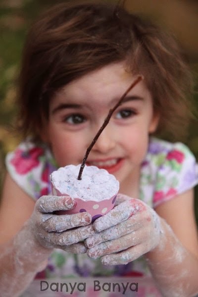 Foam dough birthday cake with stick candle