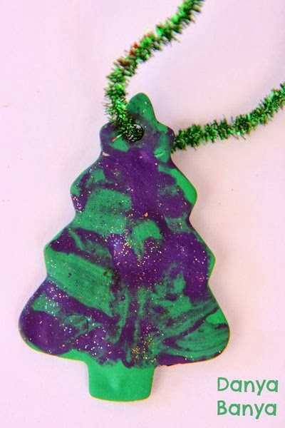 Kid made polymer clay painted Christmas tree ornament decoration