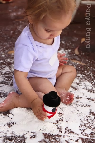 14 month old Bee playing with Frosty the Emo Doll