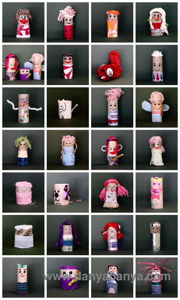 lots of toilet paper roll dolls