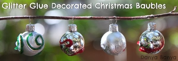 Glitter glue decorated Christmas ornaments