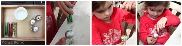 Decorating Christmas ornaments with glitter and glue