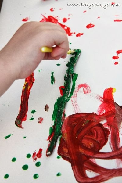 Toddler art idea: Painting on sticks