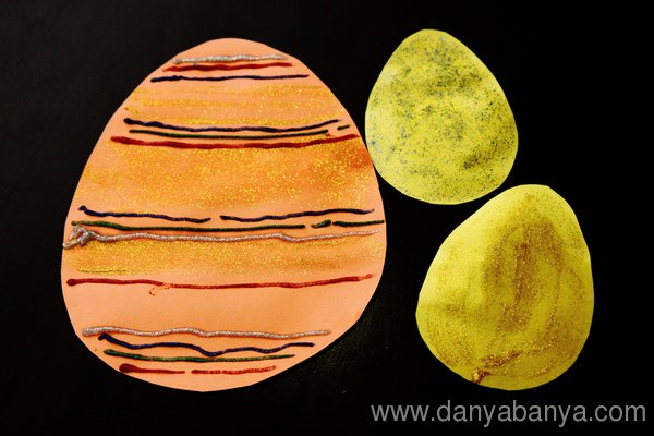 Paper Easter Eggs Decorated with glitter glue