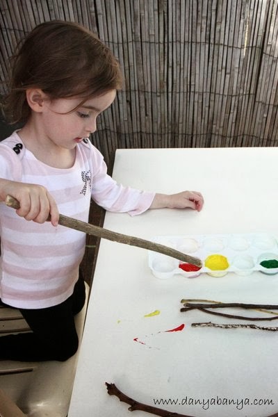 Toddler art idea: paint with sticks